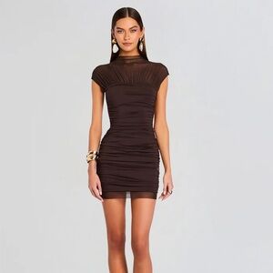 SER.O.YA Brown Sheer Ruched Mini Dress Size Small NWT | Bodycon